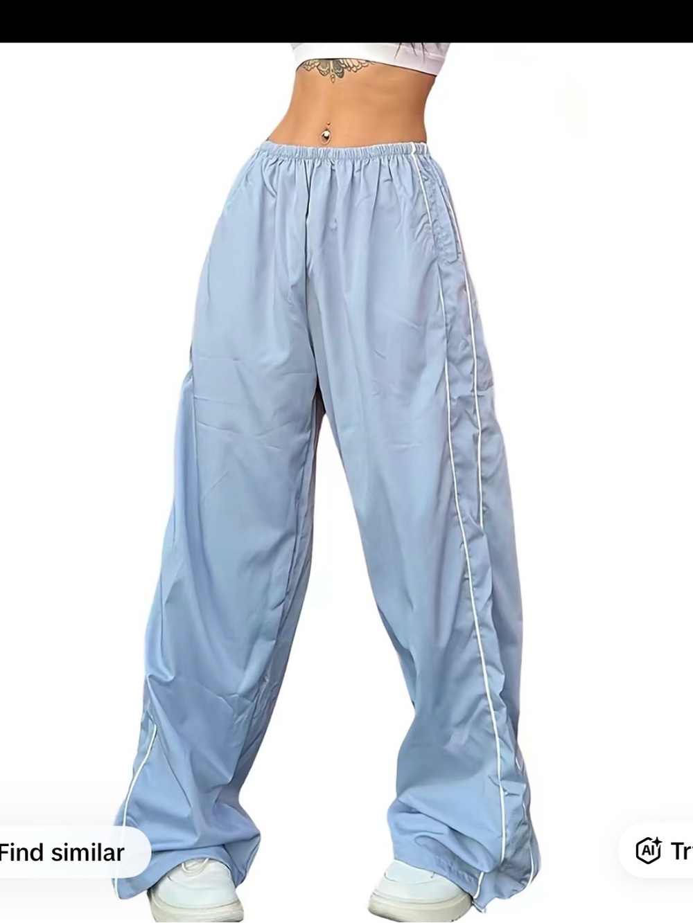 Light Blue Wide-Leg Track Pants with White Side lines